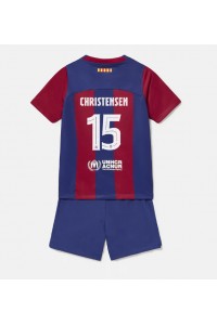 Fotbalové Dres Barcelona Andreas Christensen #15 Dětské Domácí Oblečení 2023-24 Krátký Rukáv (+ trenýrky)